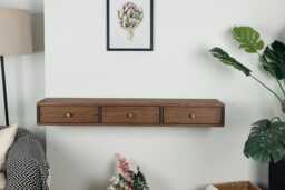 Solid Oak Floating Console Table With 3 Drawers - Modern Entryway Storage