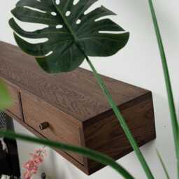 Solid Oak Floating Console Table With 3 Drawers - Modern Entryway Storage - thumbnail 2