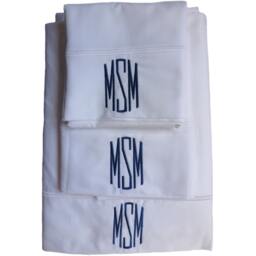 600 Thread Count Sheets in White, Monogrammed - Queen Size