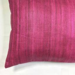 Handmade Plum Tussar Silk Lumbar Pillow Cover - Magenta Cushion - thumbnail 4