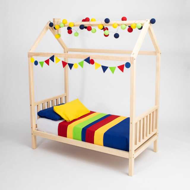 Kids House Bed With Rails, Playhouse Solid Wood Kids Frame Montessori Daybed For Kids, Junior Canopy - image 1