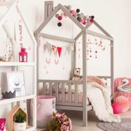 Kids House Bed With Rails, Playhouse Solid Wood Kids Frame Montessori Daybed For Kids, Junior Canopy - thumbnail 2