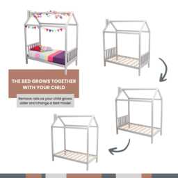 Kids House Bed With Rails, Playhouse Solid Wood Kids Frame Montessori Daybed For Kids, Junior Canopy - thumbnail 3