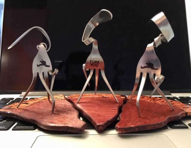 The Fork You Sculpture With Wood Pizza Slice Stand - image 1