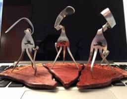 The Fork You Sculpture With Wood Pizza Slice Stand - thumbnail 1