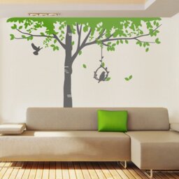 Tall Birch Tree Vinyl Wall Decal With Birds - 112 X 98 Inches - thumbnail 1