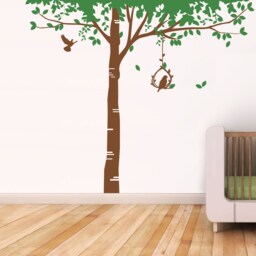 Tall Birch Tree Vinyl Wall Decal With Birds - 112 X 98 Inches - thumbnail 2