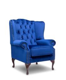 Chesterfield High Back Wing Chair in Plush Royal Blue Velvet