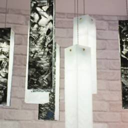 Fused Glass Pendant Lighting Black Stone & White Chandelier - thumbnail 3