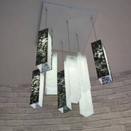 Fused Glass Pendant Lighting Black Stone & White Chandelier - thumbnail 2