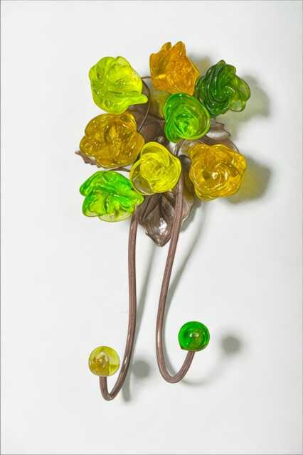 Wall Hooks Decorative Leave With Green Resin Flowers For Key, Towels - image 1