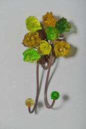 Wall Hooks Decorative Leave With Green Resin Flowers For Key, Towels - thumbnail 2