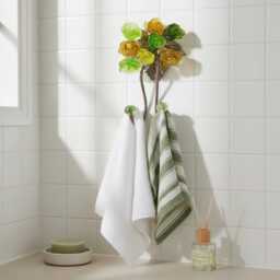 Wall Hooks Decorative Leave With Green Resin Flowers For Key, Towels - thumbnail 4