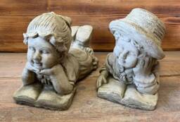 Stone Garden Pair Of Laying Boy & Girl Statue Ornaments - thumbnail 1
