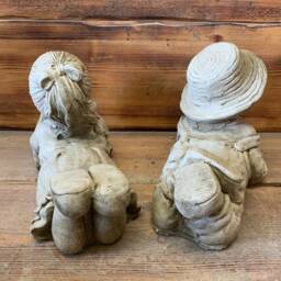 Stone Garden Pair Of Laying Boy & Girl Statue Ornaments - thumbnail 3