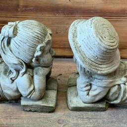 Stone Garden Pair Of Laying Boy & Girl Statue Ornaments - thumbnail 2