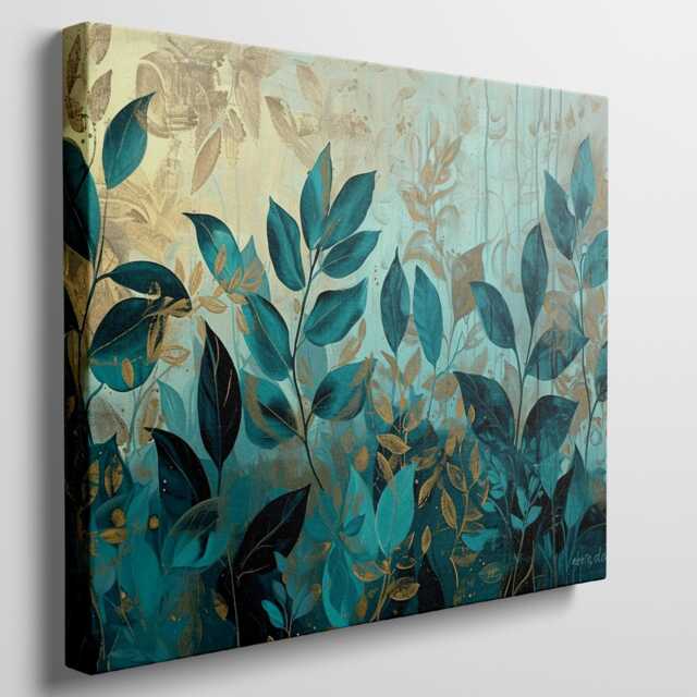 Teal & Gold Botanical Canvas Print, Nature-Inspired Wall Art, Modern Art For Living Room & Bedroom, Large D??cor - image 1