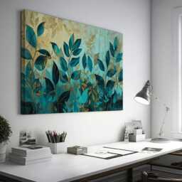 Teal & Gold Botanical Canvas Print, Nature-Inspired Wall Art, Modern Art For Living Room & Bedroom, Large D??cor - thumbnail 2