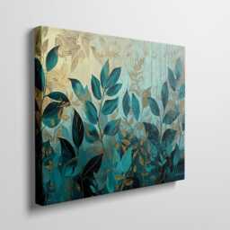 Teal & Gold Botanical Canvas Print, Nature-Inspired Wall Art, Modern Art For Living Room & Bedroom, Large D??cor - thumbnail 3