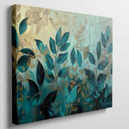 Teal & Gold Botanical Canvas Print, Nature-Inspired Wall Art, Modern Art For Living Room & Bedroom, Large D??cor - thumbnail 1
