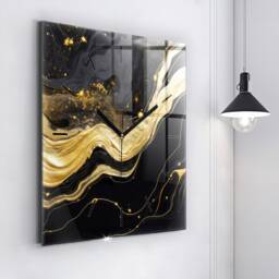 Golden Marble Tempered Glass Clock, Wall Abstract Printed Custom Large Wall Clock - thumbnail 2