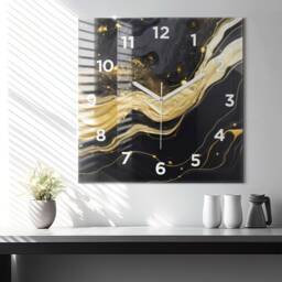 Golden Marble Tempered Glass Clock, Wall Abstract Printed Custom Large Wall Clock - thumbnail 3