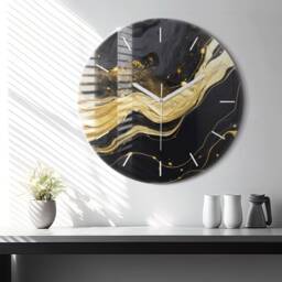 Golden Marble Tempered Glass Clock, Wall Abstract Printed Custom Large Wall Clock - thumbnail 1