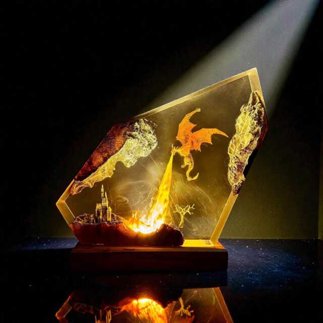 Fire Dragon Led Resin Lamp Colour Changing Night Light Desk With Custom Logo Engraving - image 1