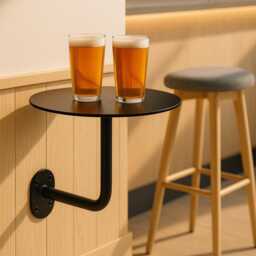 Wall Mounted Cafe Table Powder-Coated Aluminum & Steel - Space Saving Design - thumbnail 2