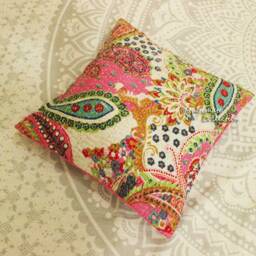 Floral Kantha Pillow Cover Bohemian Embroidered Cushion - 24x24 - thumbnail 4