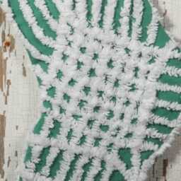 Fluffy Green & White Vintage Chenille Christmas Stocking With Matching Cuff - Wedding Ring, Flower - thumbnail 2