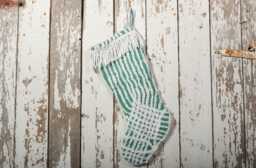 Fluffy Green & White Vintage Chenille Christmas Stocking With Matching Cuff - Wedding Ring, Flower - thumbnail 1