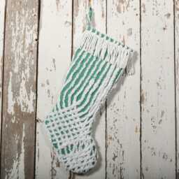 Fluffy Green & White Vintage Chenille Christmas Stocking With Matching Cuff - Wedding Ring, Flower - thumbnail 3