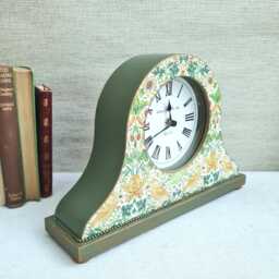 William Morris Strawberry Thief Domed Hat Mantle Clock, Decoupaged Floral Bird Design, Decorative Home Accent - thumbnail 1