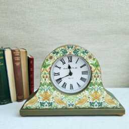 William Morris Strawberry Thief Domed Hat Mantle Clock, Decoupaged Floral Bird Design, Decorative Home Accent - thumbnail 2