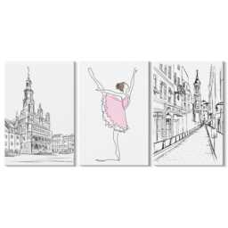 Canvas Art Set Of 3 - Stylish Images Dancing Ballerinas & Architecture, White Print, Travels Wall Decor - thumbnail 3