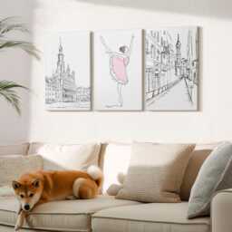 Canvas Art Set Of 3 - Stylish Images Dancing Ballerinas & Architecture, White Print, Travels Wall Decor - thumbnail 2