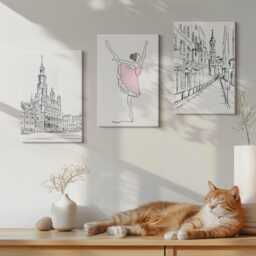 Canvas Art Set Of 3 - Stylish Images Dancing Ballerinas & Architecture, White Print, Travels Wall Decor - thumbnail 1