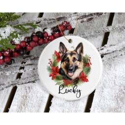 German Shepherd Christmas Ornament Personalized Ceramic Bauble, Keepsake Gift - thumbnail 1