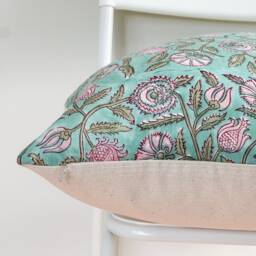 Block Print Pillow Cover Floral Batik, Ethnic Farmhouse Decor - 20x20 - thumbnail 3