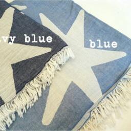 Beach Towel With Stars - Navy Blue Stonewashed Pure Cotton Star Fouta Fashion Bathroom Ultra Soft Towel Wrap - thumbnail 3