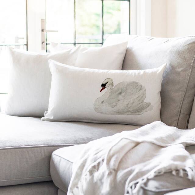 Vintage Swan Pillow Cover - 16 X 26 Lumbar Accent Throw Art Still Life Muted Tonal Farmhouse Decor - image 1
