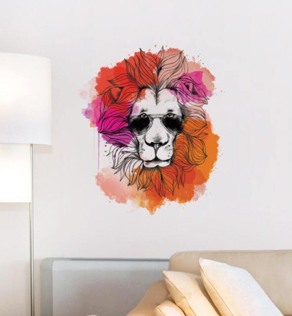 Cool Lion Wall Decal - Removable Matte Illustration, Home Decor