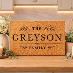 Personalised Family Name Doormat - Bold Typographic Olive Branch - Custom Last Welcome Mat Housewarming Gift - thumbnail 2