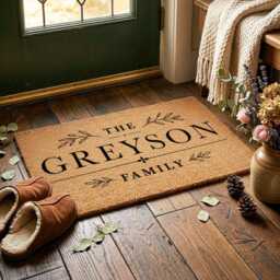 Personalised Family Name Doormat - Bold Typographic Olive Branch - Custom Last Welcome Mat Housewarming Gift - thumbnail 4