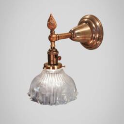 Antique Victorian Wall Sconce - Art Deco Vintage Lamp With Glass Holophane Shade - thumbnail 2