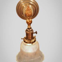 Antique Victorian Wall Sconce - Art Deco Vintage Lamp With Glass Holophane Shade - thumbnail 4