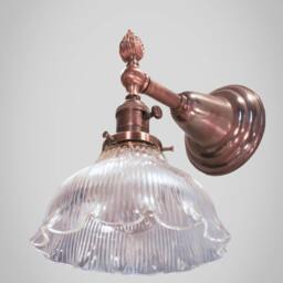 Antique Victorian Wall Sconce - Art Deco Vintage Lamp With Glass Holophane Shade - thumbnail 3