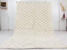 White Checkered Beni Ourain Rug, Checkerboard Handmade Berber Solid Custom Size Moroccan Genuine Lamb Wool - thumbnail 1