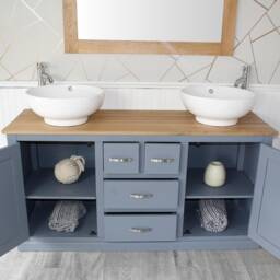 Grey Painted Bathroom Oak Vanity Unit - Double & Sink Cabinet Ceramic Wash Basin Tap & Plug 603Gcbc - thumbnail 3
